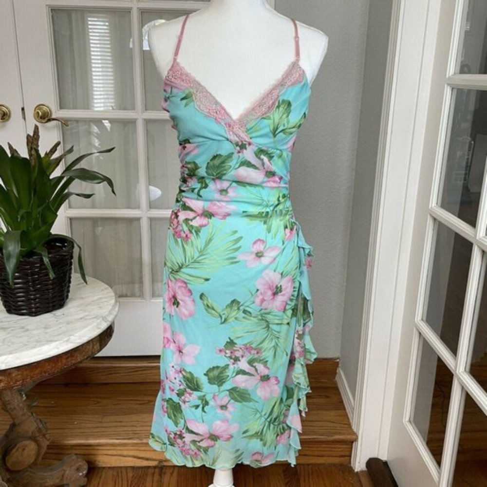 Trixxi Womens Dress Spring/Summer size S Mint/Pink Floral Lace Straps Junior